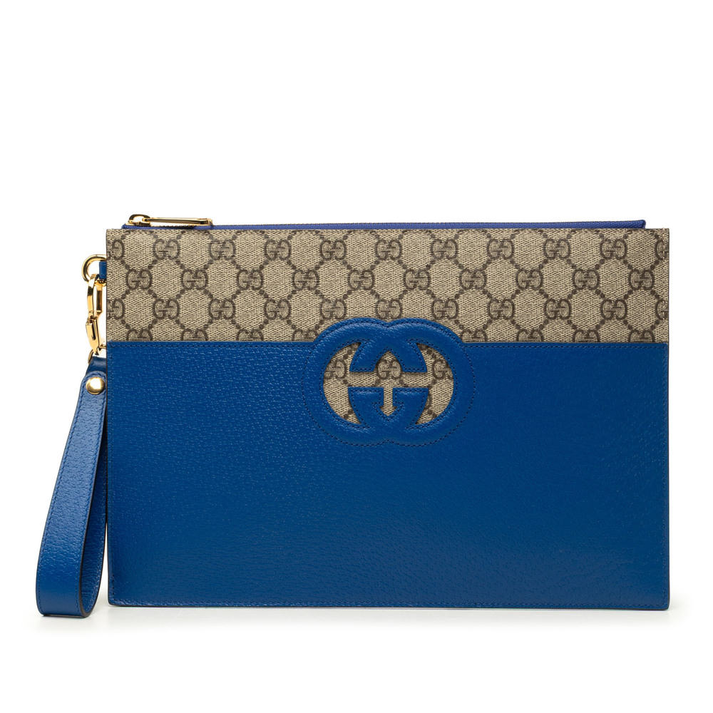 Pre-Loved Gucci GG Supreme and Calfskin Cut Out Interlocking G Clutch